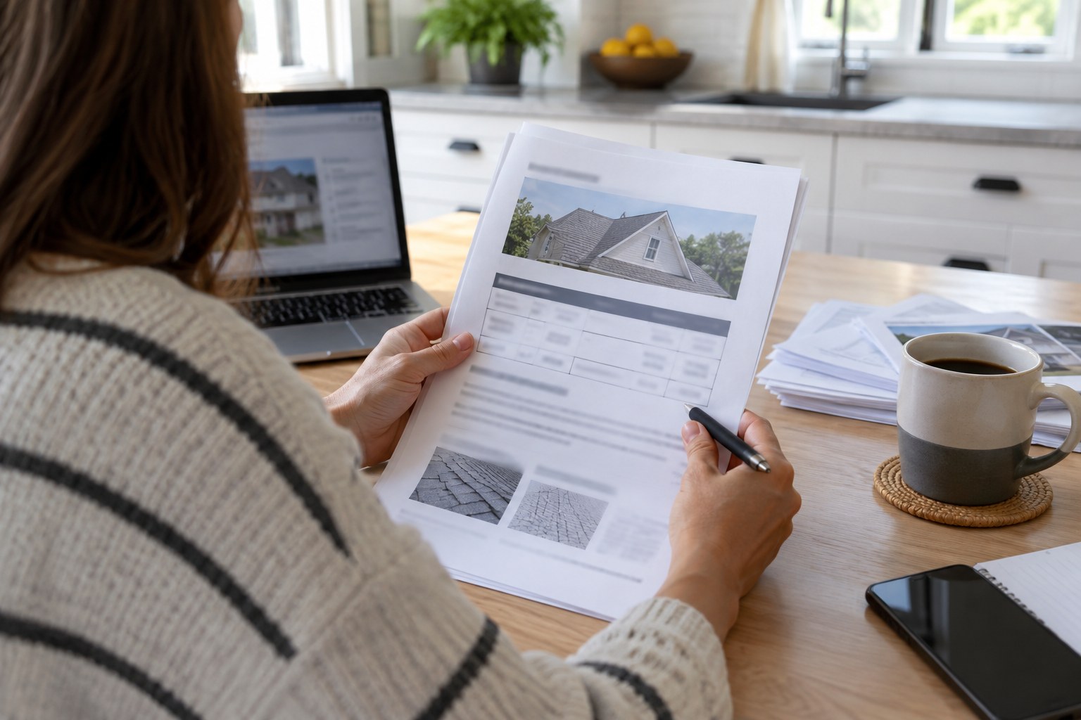Homeowner reviewing roof rejuvenation paperwork before choosing a treatment